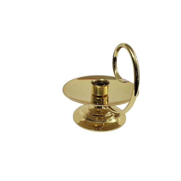 Vtg Baldwin Brass Chamberstick Taper Candle Holder Loop Handle Drip Saucer 8" - Picture 3 of 7